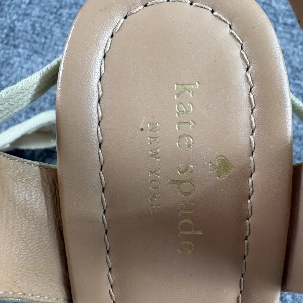 Kate Spade Gold Espadrille Wedge Sandals Women's 9M Lace Up Rainbow Boho 5